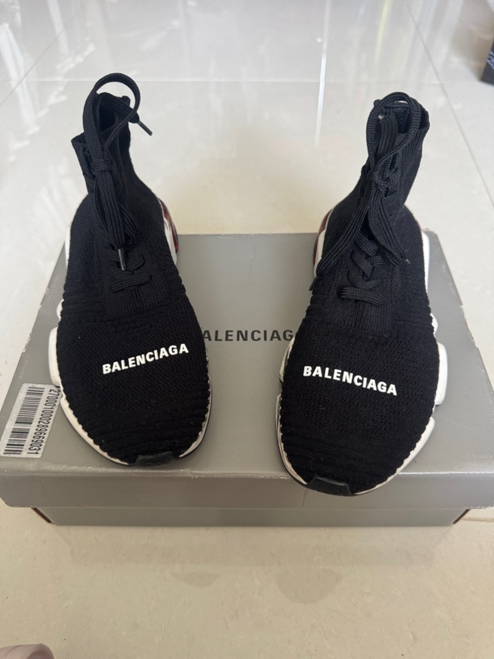 Balenciaga Black Knit High-Top Sock Sneakers with White Logo